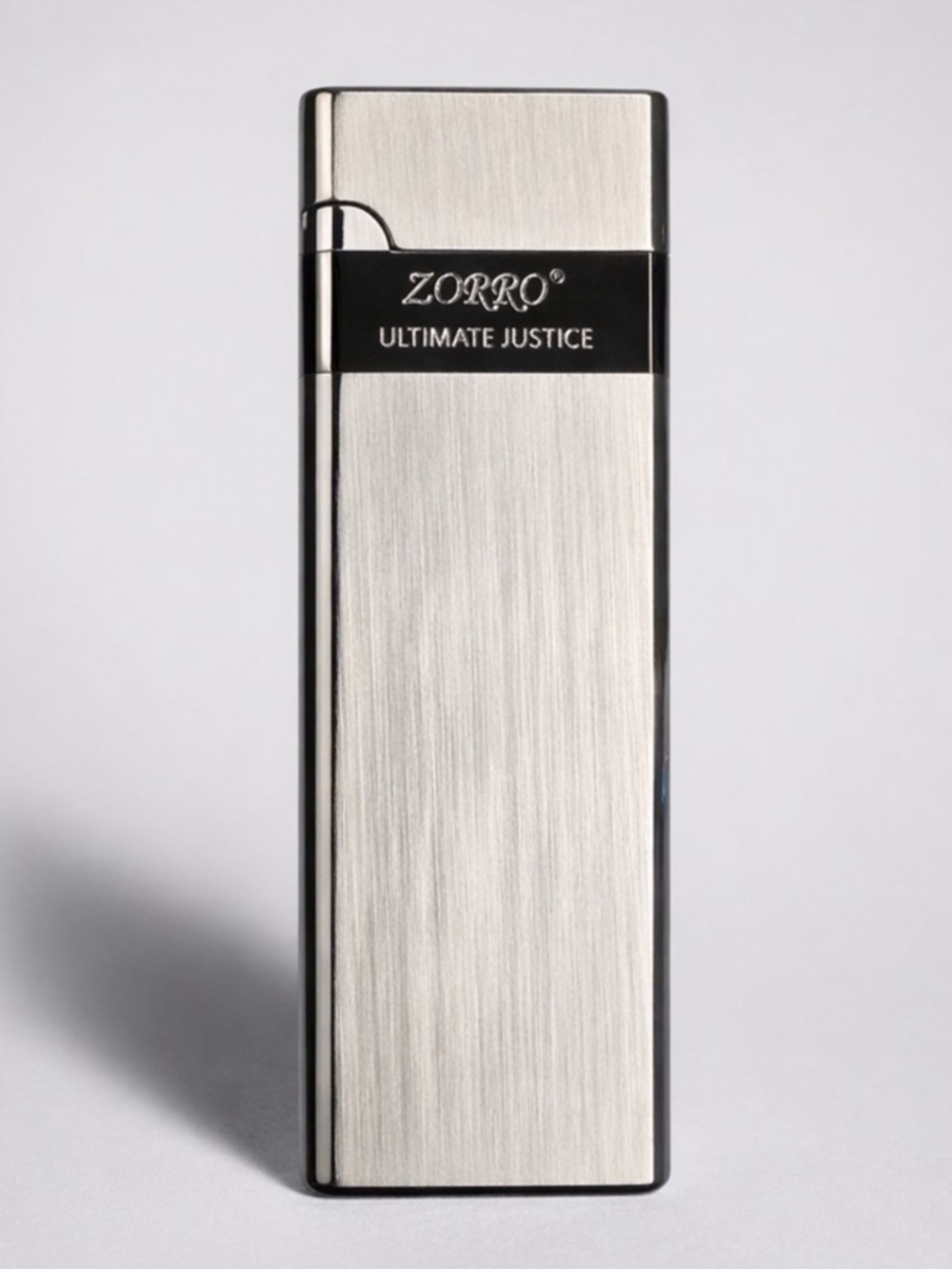 ZORRO Slim Metal Lighter Silver Gray Butane Refillable Windproof Torch